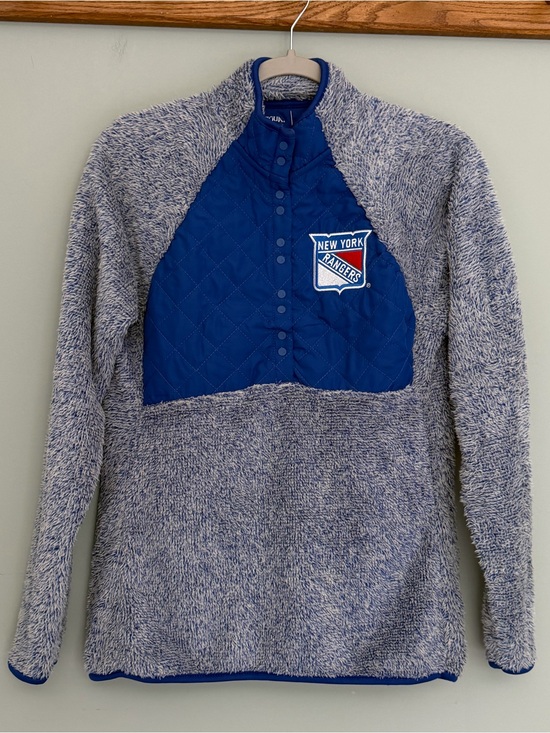 Antigua Tops - New York Rangers NHL Hockey Cozy 1/4 Button Pullover Fleece Sweatshirt Sherpa